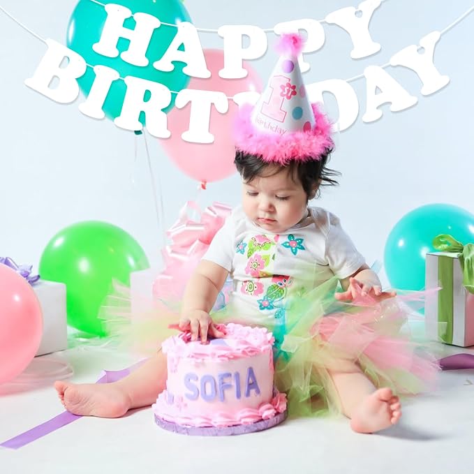 White Happy Birthday Banner Sign Happy Birthday Bunting Banner Flag Garland - Image 7