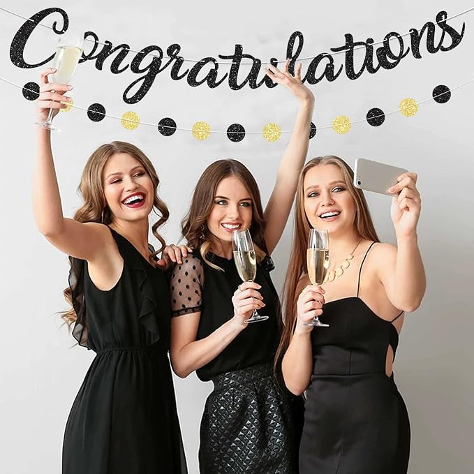 Black Congratulations Banner Sign Prestrung Congrats Banner Garland - Image 4