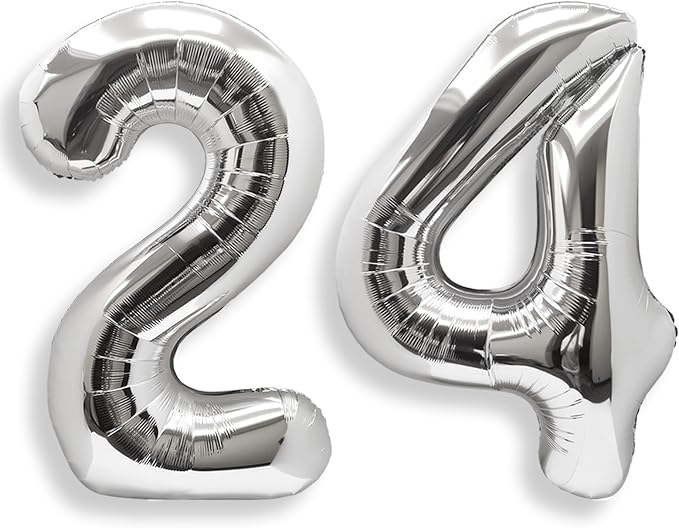 AULE 40 Inch Silver 24 Balloon Number Foil 0-9 Birthday Big Numbers | Birthday by AULE
