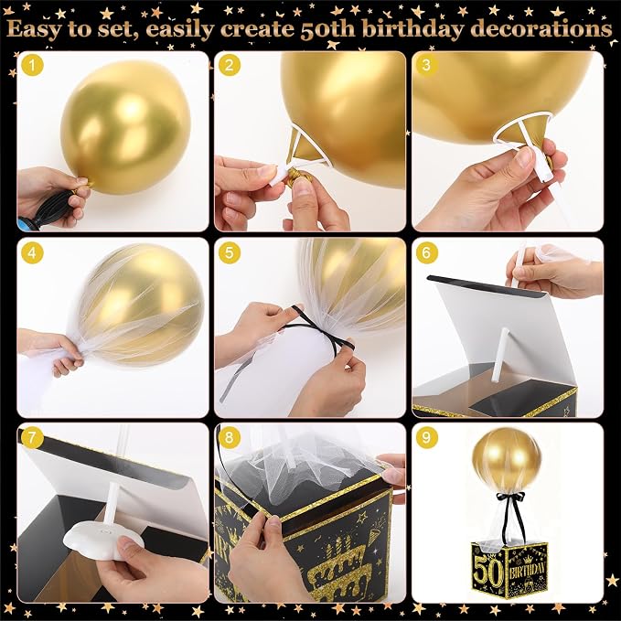 6 Set 50th Table Centerpiece 50 Birthday Tulle Tutu Balloon - Image 3