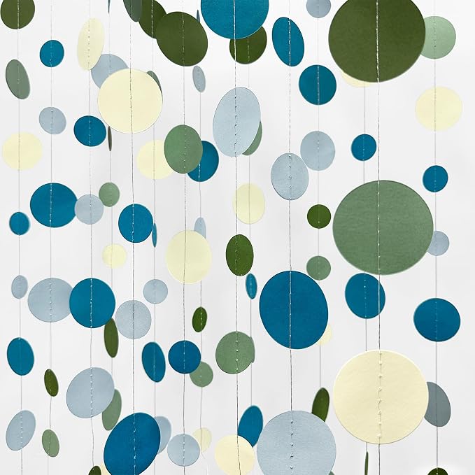 Sage Green and Dusty Blue Party Decorations Polka Dots Garlands Hanging Paper by pinkblume