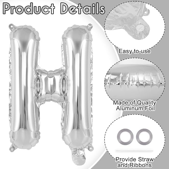 52 Pcs Silver Letter Balloons, 16 Inch Foil Alphabet Letter Balloons, Letter - Image 5