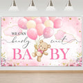 Mocsicka We Can Bearly Wait Backdrop Pink Bear Baby Shower Banner Girls Baby by Mocsicka