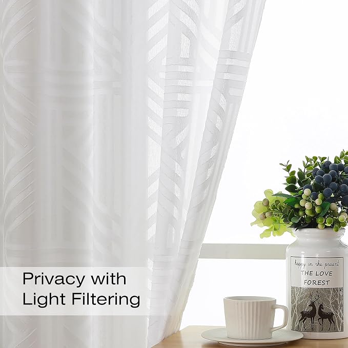 Simplebrand Semi Sheer White Curtains 84 Inches Long 2 Panels, Light Filtering - Image 3