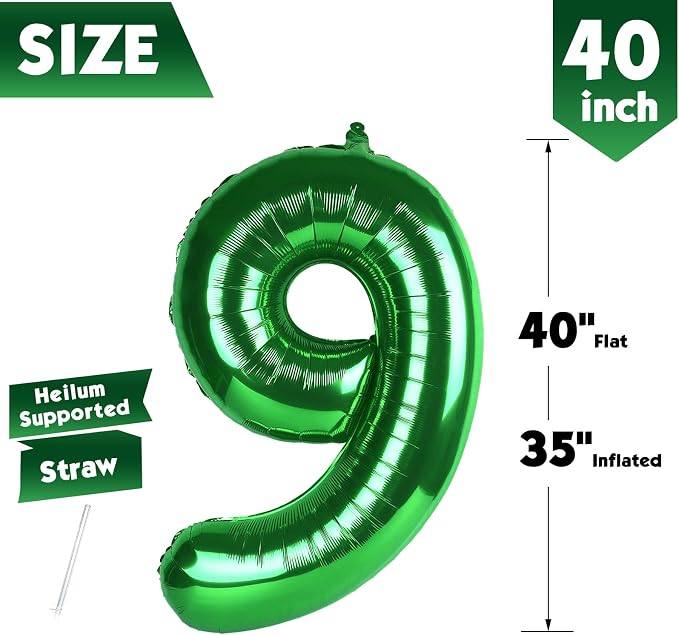 40 Inch Green Number 9 Balloon Birthday Party Decorations - Image 5