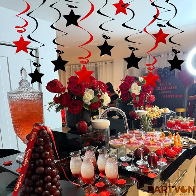 Red Black Hanging Swirl Decorations - Image 6