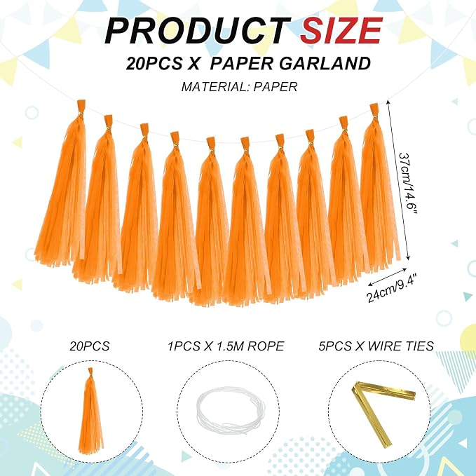 MECCANIXITY 20Pcs Tassel Garland Banner Tissue Paper - Image 2