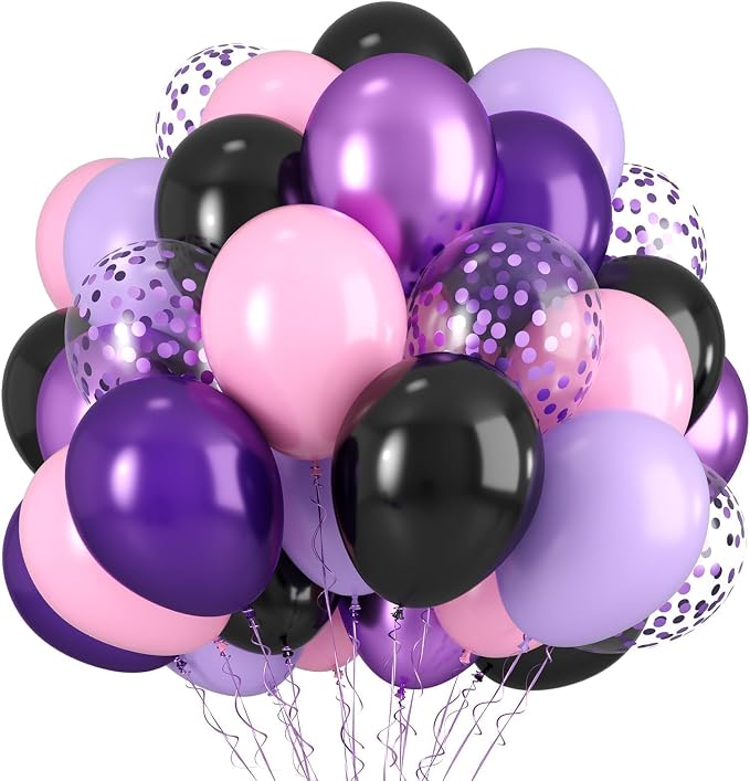 Purple Pink Black Balloons, 12 Inch Pink Black Macaron Dark Metallic Purple by Saxuxu