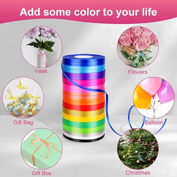 27 Roll Curling Ribbon, 3/16 Inch x 32.8 Yard Balloon String, 15 Colors Ribbons - Image 6