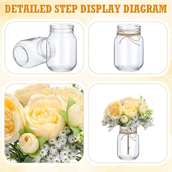 XunYee 10 Set Mason Jars for Centerpieces, Gypsophila | Mason Jar Flower Vases - Image 3