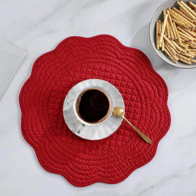 HOMBYS Quilted Placemats Set of 6 Washable Round Placemats - Image 4