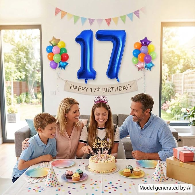 Navy Blue Number 17 Balloon 40 Inch, Shiny Foil Numeral - Image 7
