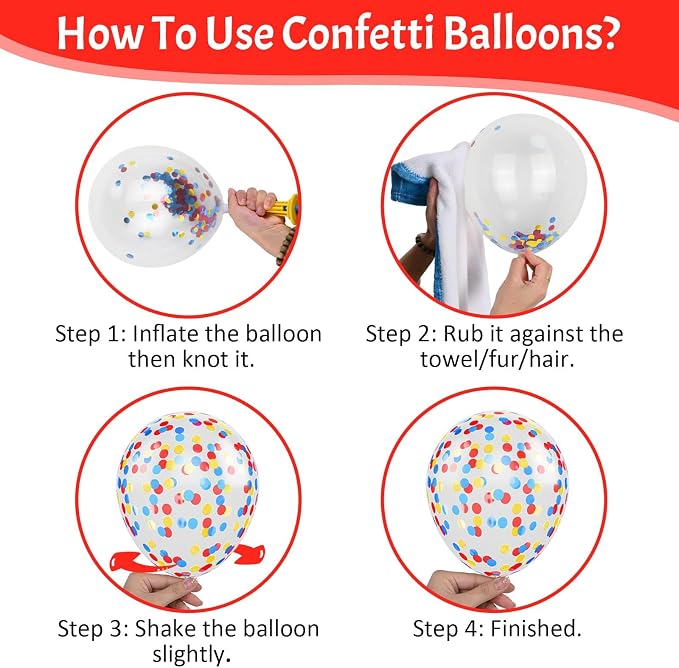 Red Yellow Blue Balloons, 12 Inch Royal Light Blue mattee Red Yellow Confetti - Image 8