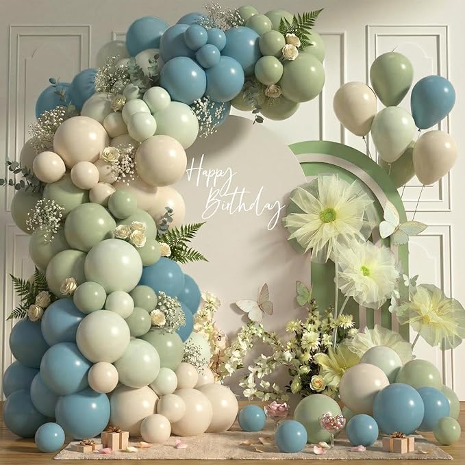 Dusty Blue Green Beige Balloons 72PCS Sage Green and Blue Cream Helium Latex by Unknown