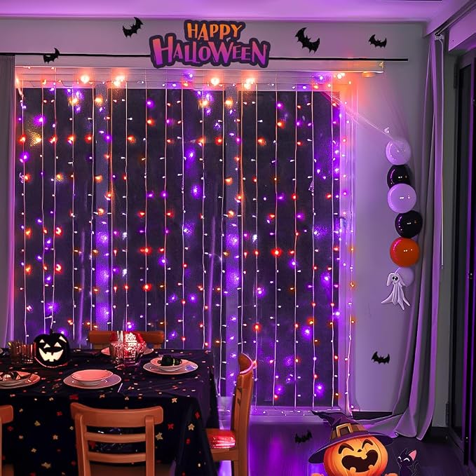 JMEXSUSS 300LED Halloween Curtain Lights, 9.8x9.8ft | Remote, Plug in, Window - Image 2
