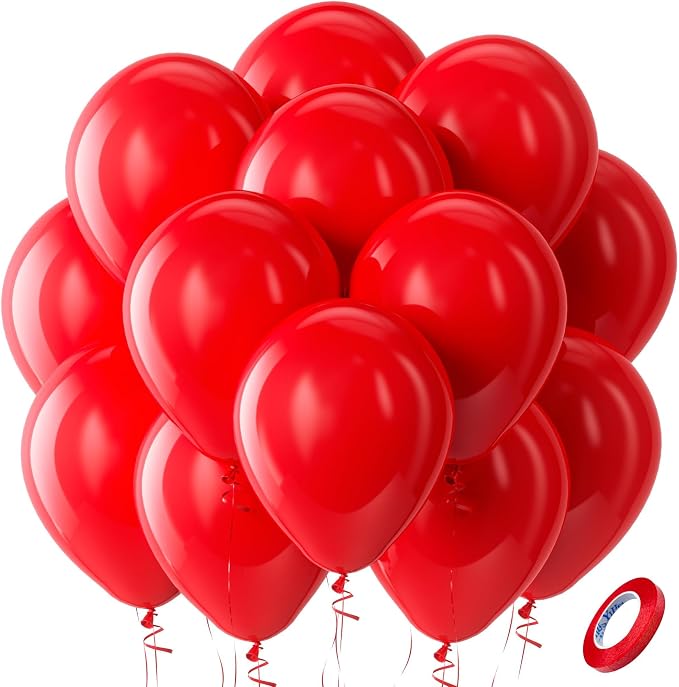 Bezente Red Balloons Latex Party Balloons 100 Pack 12 inch | Red Balloons by Bezente