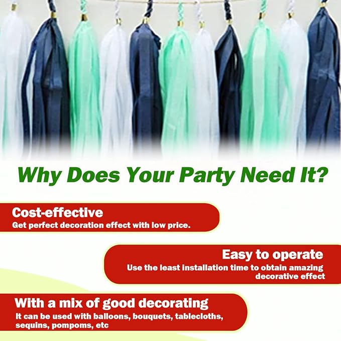 Dark Blue Tassel Garland 20 Pcs, Tissue Paper Tassels Garland Banner - Image 3