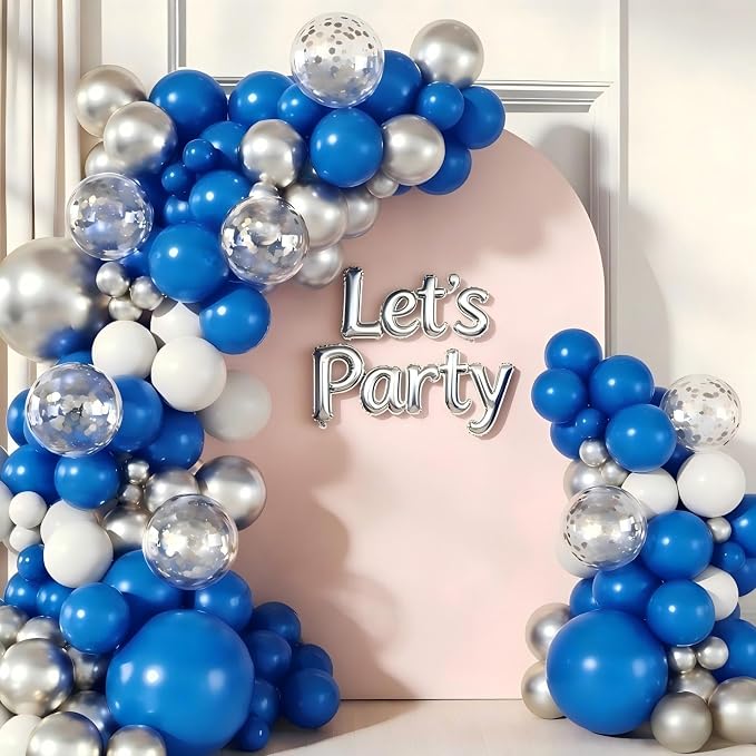 160Pcs Royal Blue and Silver Balloon Garland Arch Kit | Navy Blue White Silver by Unknown