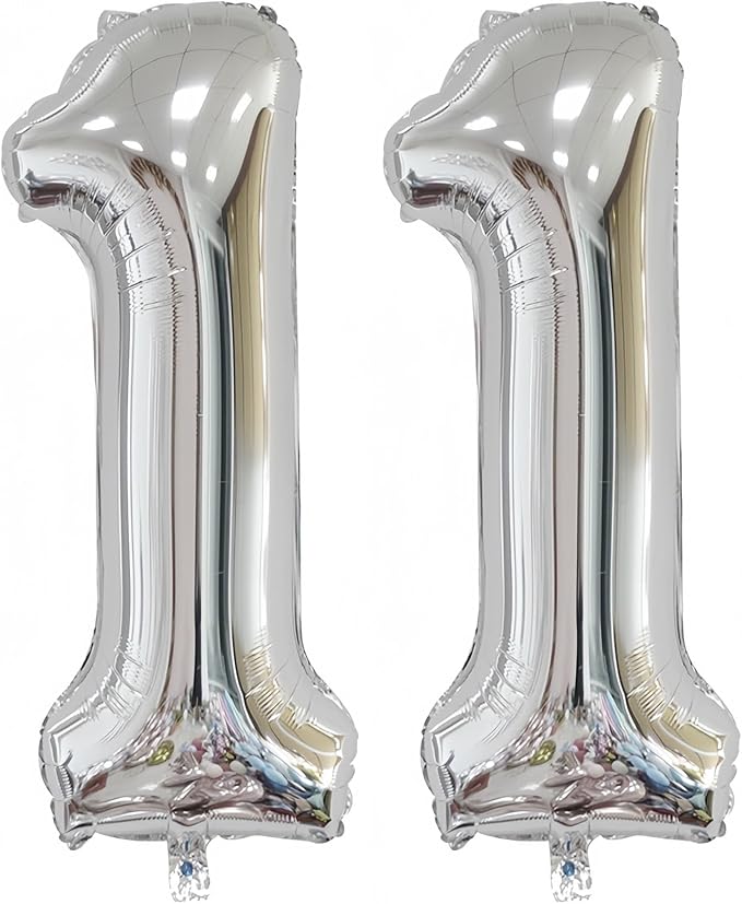 Silver 11 Balloon, 40 Inch Silver Number 11 Balloon Big Foil Mylar Helium by BBPOOL