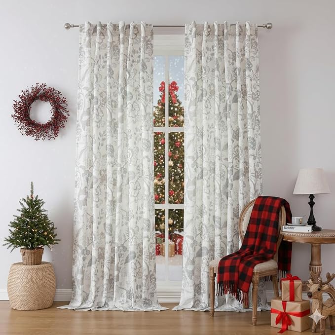 Kayne Studio Grey Floral Botanical Rod Pocket Light Filtering Curtains 102" | - Image 9