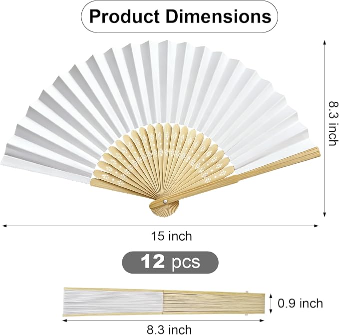12 pack Elegant Celebration Premium Paper Hand Fans - Image 2