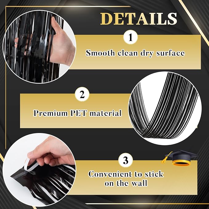 8 Pcs 15ft Black Metallic Foil Ceiling Fringe Curtains, Party Decor Fringe - Image 4