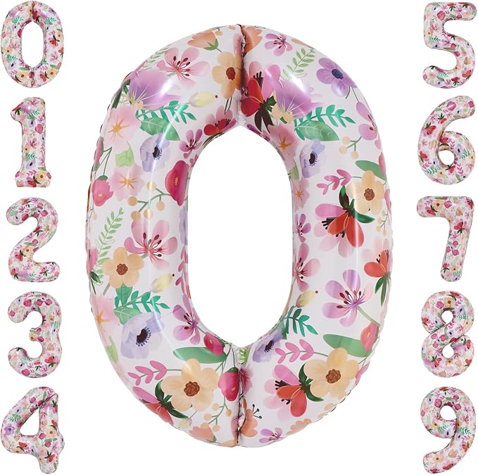 Flower Balloons 40 Inch Floral Number 0 Balloon by cocodino