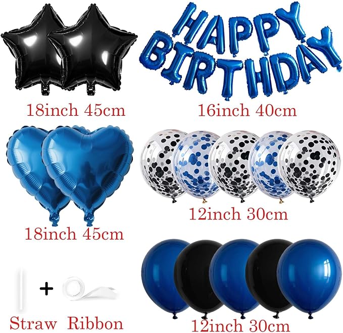 27 Pcs Blue Black Birthday Decorations, 3D Letters Blue Happy Birthday Balloon - Image 2