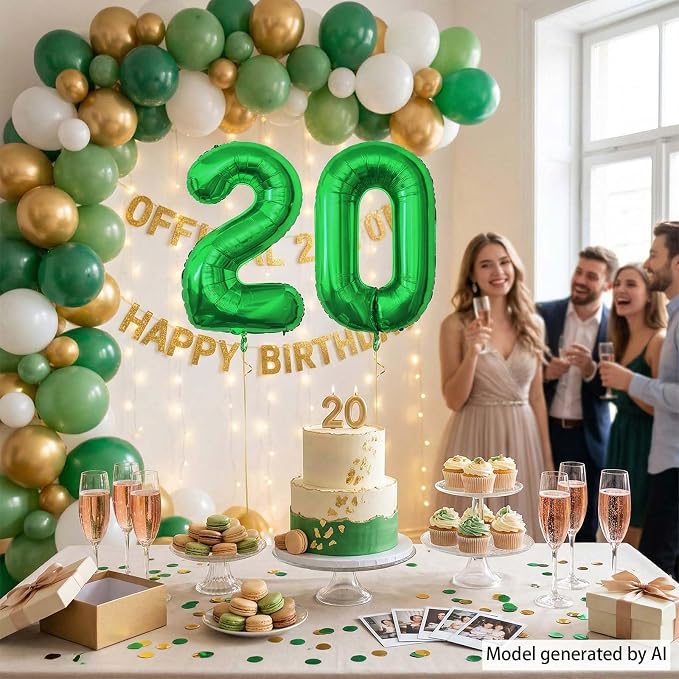Green Number 20 Balloon 40 Inch, Shiny Foil Duo - Image 2