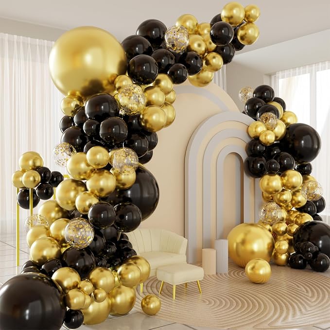 Black and Gold Balloons Arch Garland Kit by PATYDECRO
