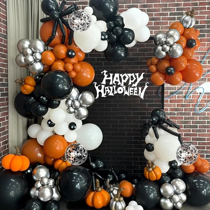 Orange Black White Silver Balloon Garland Arch Kit - Image 7