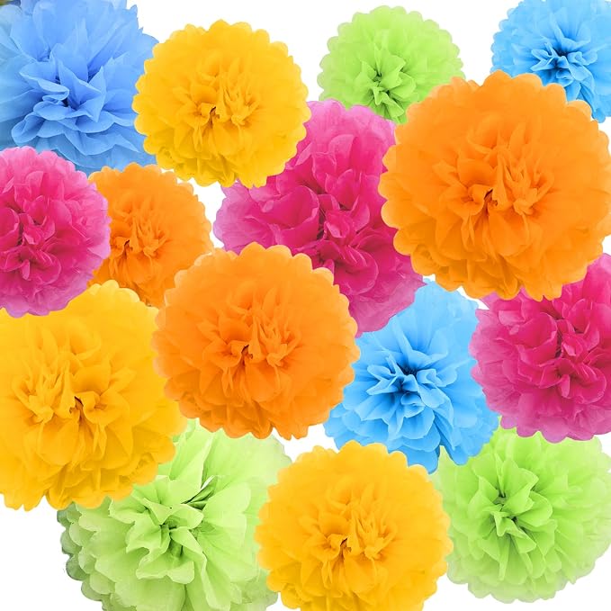 Livder Paper Flowers Bright Colorful Tissue Paper Pom Poms - Image 2