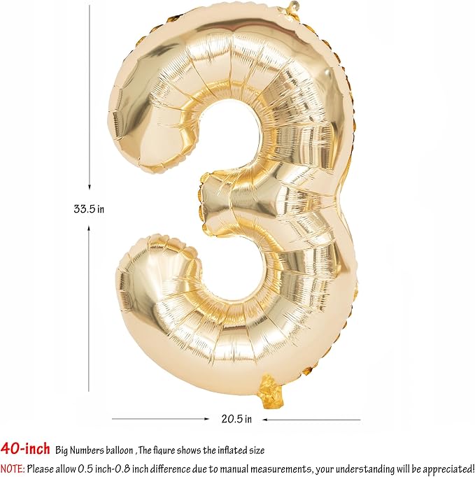 40 Inch Light Gold 3 Number Balloons Large Champagne Gold Number | White Gold - Image 2