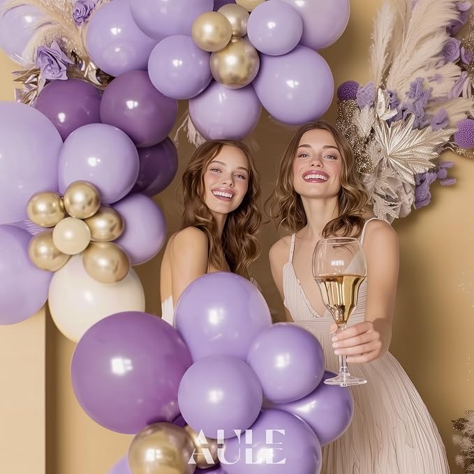 AULE 155Pcs Dusty Purple Balloon Arch Kit Sand White Gold Balloons | Macaron - Image 4