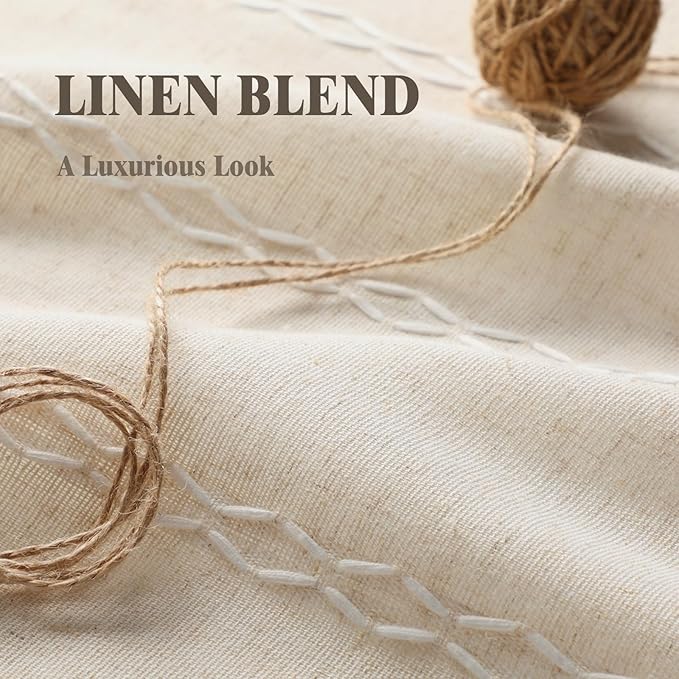 Boho 100% Blackout Curtains 96 Inch 2 Panels Linen Blend Beige | Vintage - Image 4