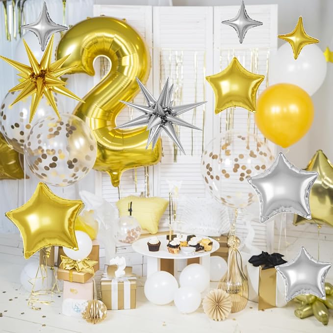 Gold Silver Star Balloons, 22/18/10 Inch Foil Balloons, Four-Pointed Balloon - Image 5