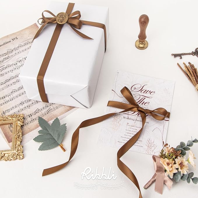 Ribbli Turftan Brown Satin Ribbon Double Faced Satin 1/2 inch x Continuous 50 - Image 3