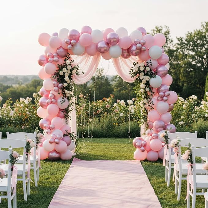 Pink Balloons Set, 12 Inch Metallic Light Baby Pink and White Balloon, - Image 5