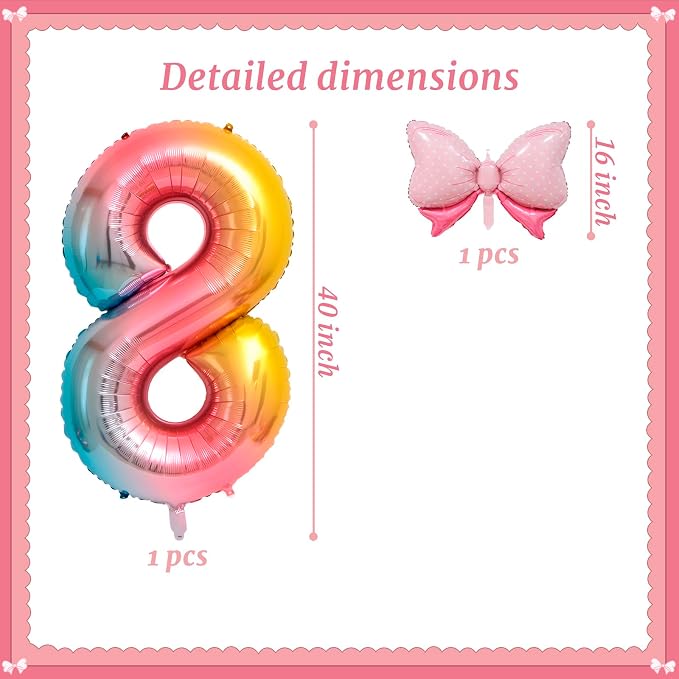 40-Inch Number 8 Gradient Giant Number Balloons And Mini Bow Balloons Foil - Image 2