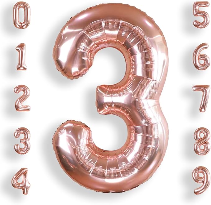 AULE 40 Inch Rose Gold 3 Balloon Number Foil 0-9 Birthday Big Numbers | by AULE
