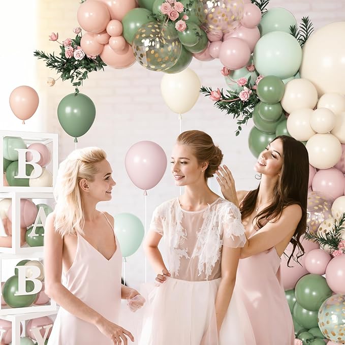 153Pcs Pink and Sage Green Balloon Baby Shower Decorations - Image 6