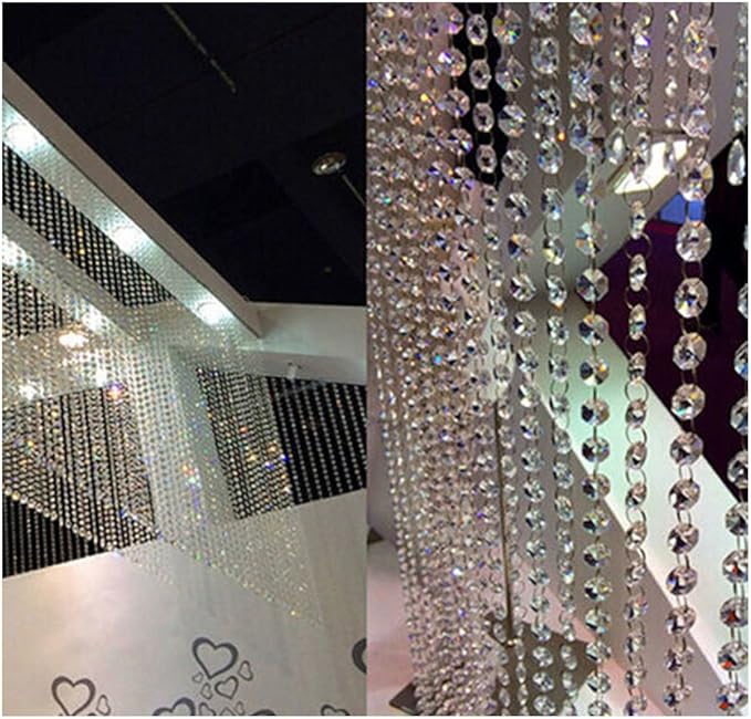 WAZHRMGHG 198 FT Acrylic Crystal Garland Strands Hanging Ornaments Chandelier Gem Bead Chain Octagon String for Christmas Tree Manzanita Wedding Centerpiece Party (198FT(60M))