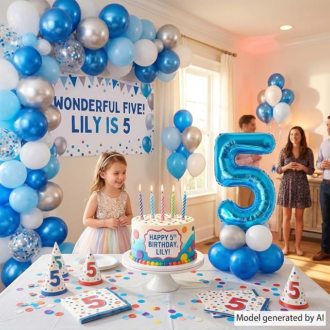 Light Blue Number 5 Balloon 40 Inch, Foil Numeral - Image 7