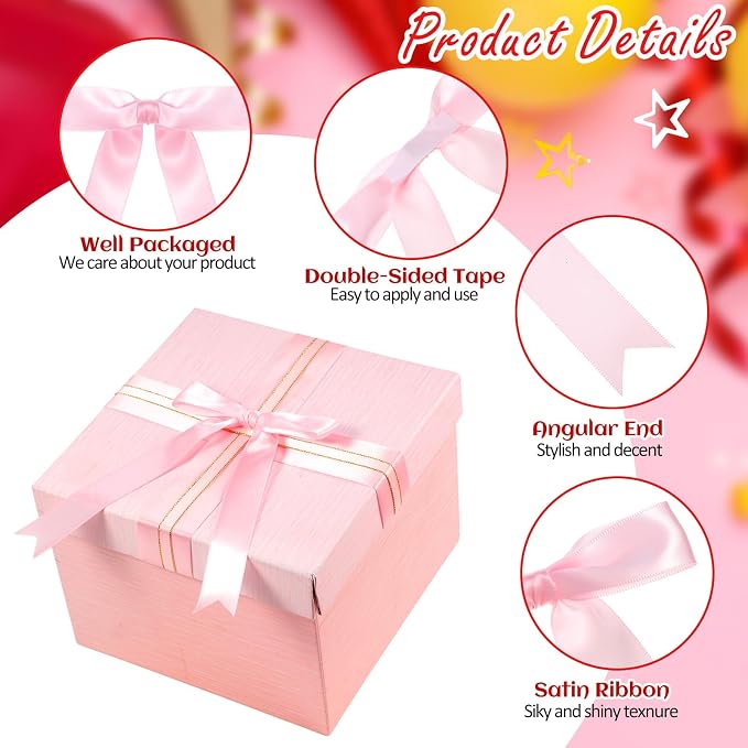 Riceshoot Pink 24 Pcs Satin Ribbon Bows 5x7'' Self Adhesive Stick on Premade - Image 4