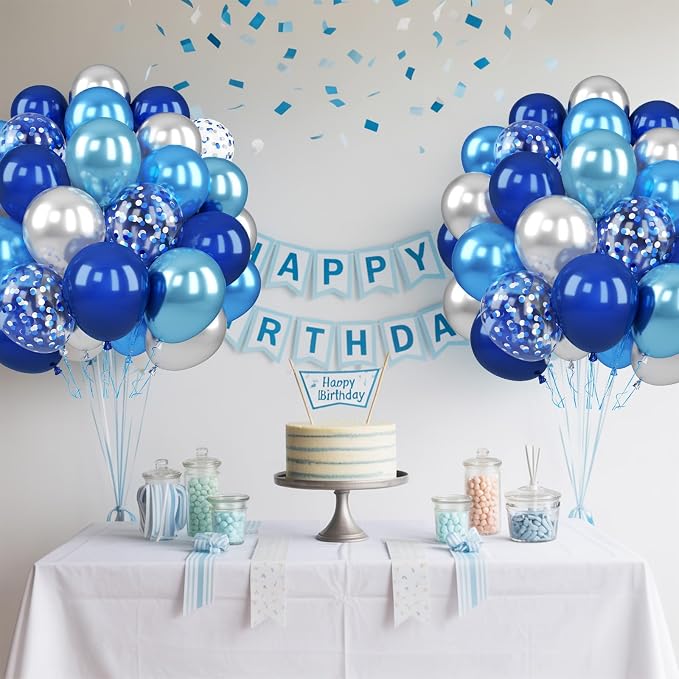 Paready Blue Silver Balloons, 12 Inch Confetti Balloon Metallic Silver Party - Image 7
