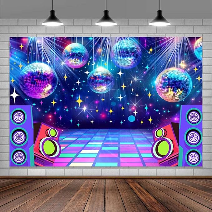 Dance Party Backdrop Retro 70s 80s 90s Theme Glitter Stage Dance Ball Background Disco Party Decoration DJ Photography Backdrop Banner for Birthday Party Prom Portrait Photo Shoot 20X10Ft,Multi1