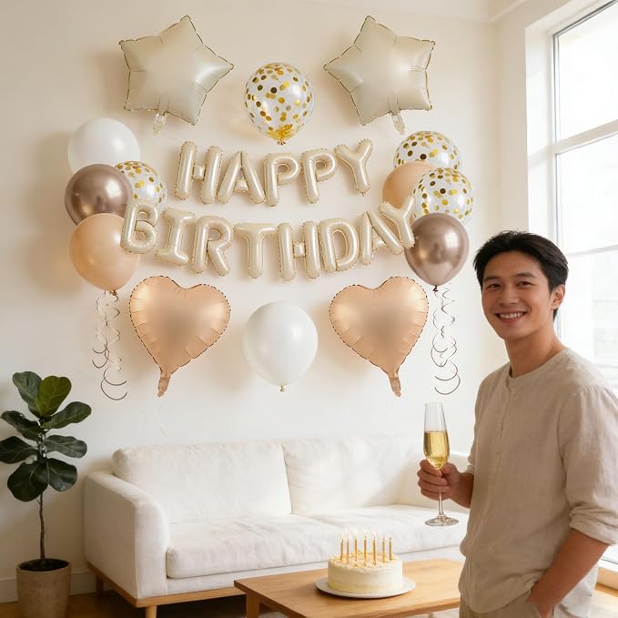 27 Pcs Beige Birthday Decorations, 3D Letters Beige Happy Birthday Balloon - Image 5