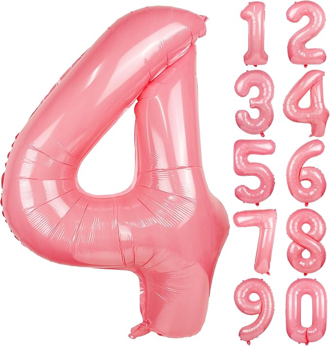 Macaron Pink Number 4 Balloon 40in Large Helium Foil Polyester Film Balloon | by Exquisitehighqualitypartydecorationstomeetyoureveryneed%EF%BC%81