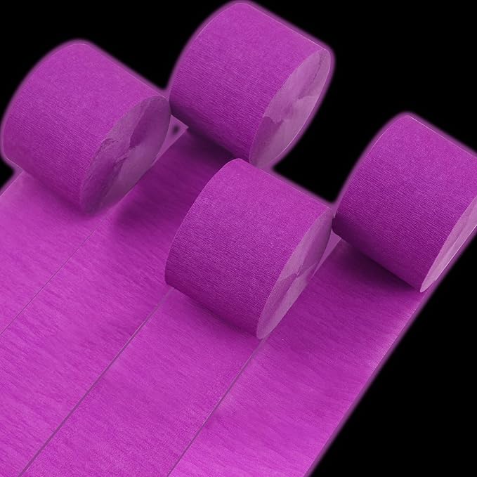 PartyWoo Purple Crepe Paper Streamers 4 Rolls 328 ft Pack of Neon Purple Crepe Paper for Graduation Baby Shower Halloween Birthday Party Decorations (1.8 Inch x 82 Ft/Roll), Purple-732