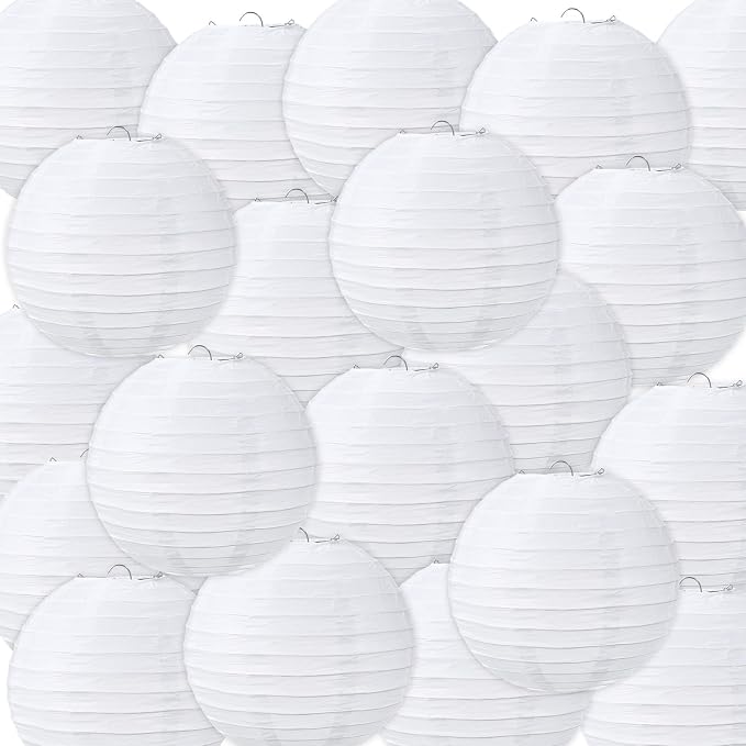 Treela 48 Pack White Chinese Japanese Paper Lanterns Decorative Hanging Round by Treela